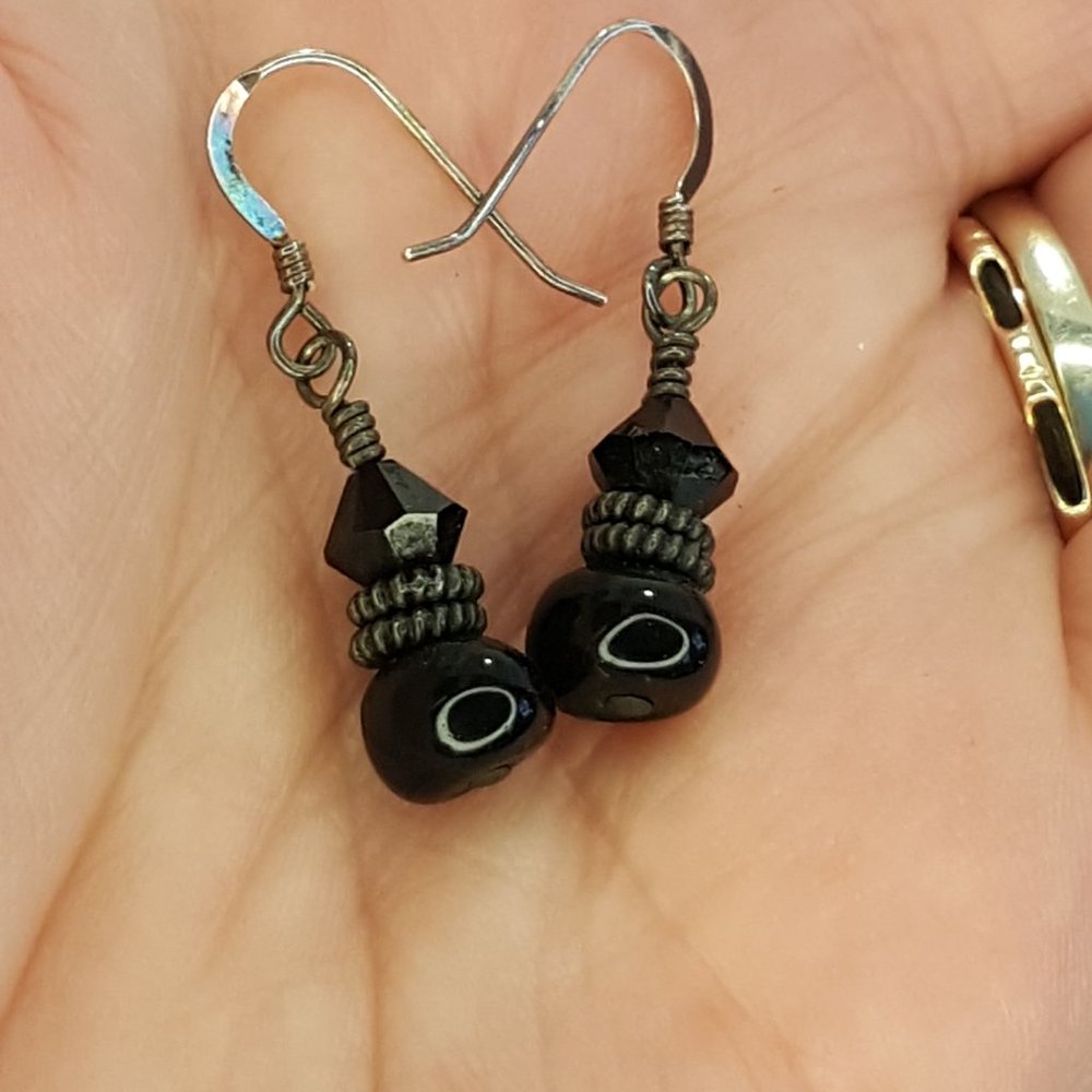 Sterling black glass drop earrings